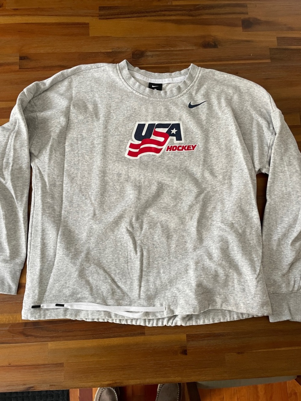 Nike Gray USA Hockey Crewneck Sweatshirt with Red & Blue Logo